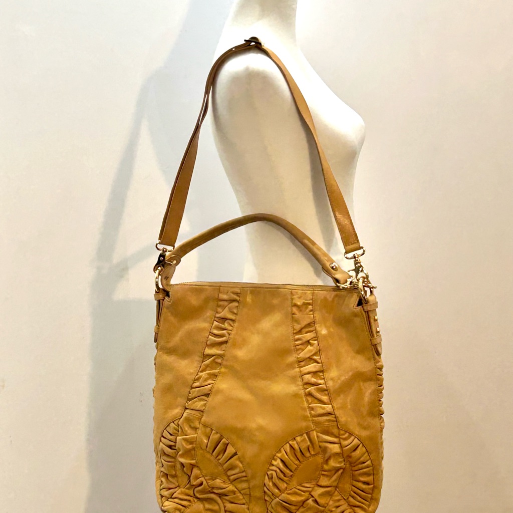 Carlisle Perse Sunflower Yellow Italian Glove Leather Designer Shoulder Bag